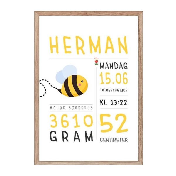 navnetavle Fødselsplakat med bie